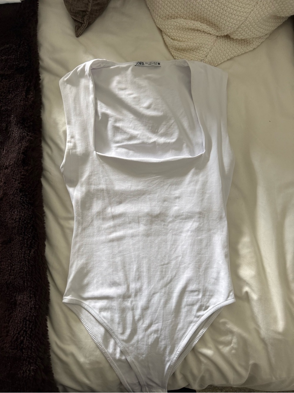 Zara White Sleeveless Square Neck One-Piece Bodysuit